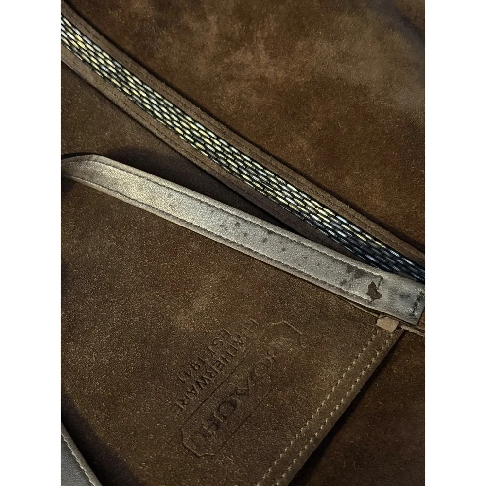 Coach Brown Suede Gallery Tote Bag Metallic Leather Large